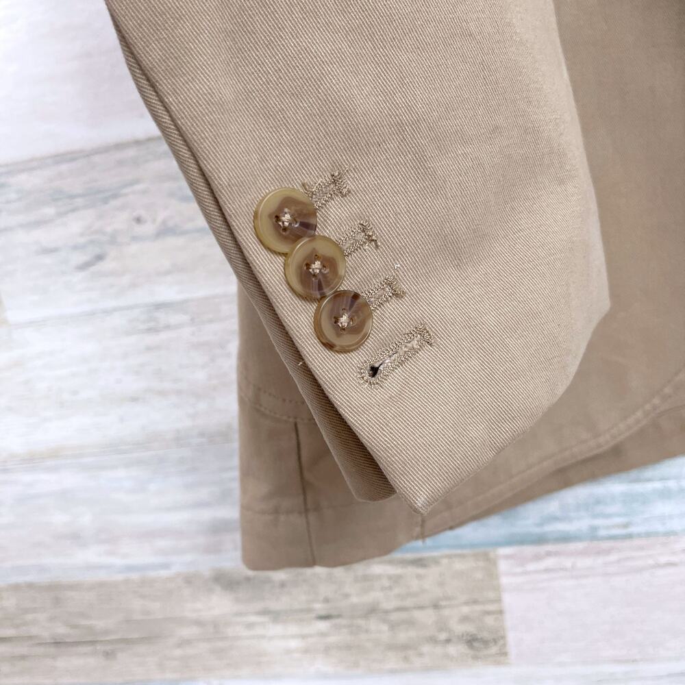 Lands End Twill Sport Coat Beige Elbow Patches Surgeon Cuffs Cotton Mens 40R - Picture 5 of 9